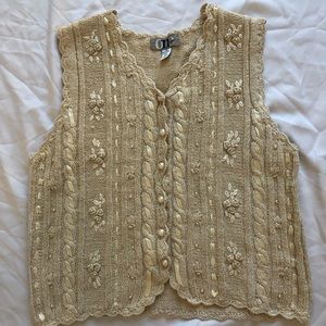 Cream Embroidered Sweater Vest